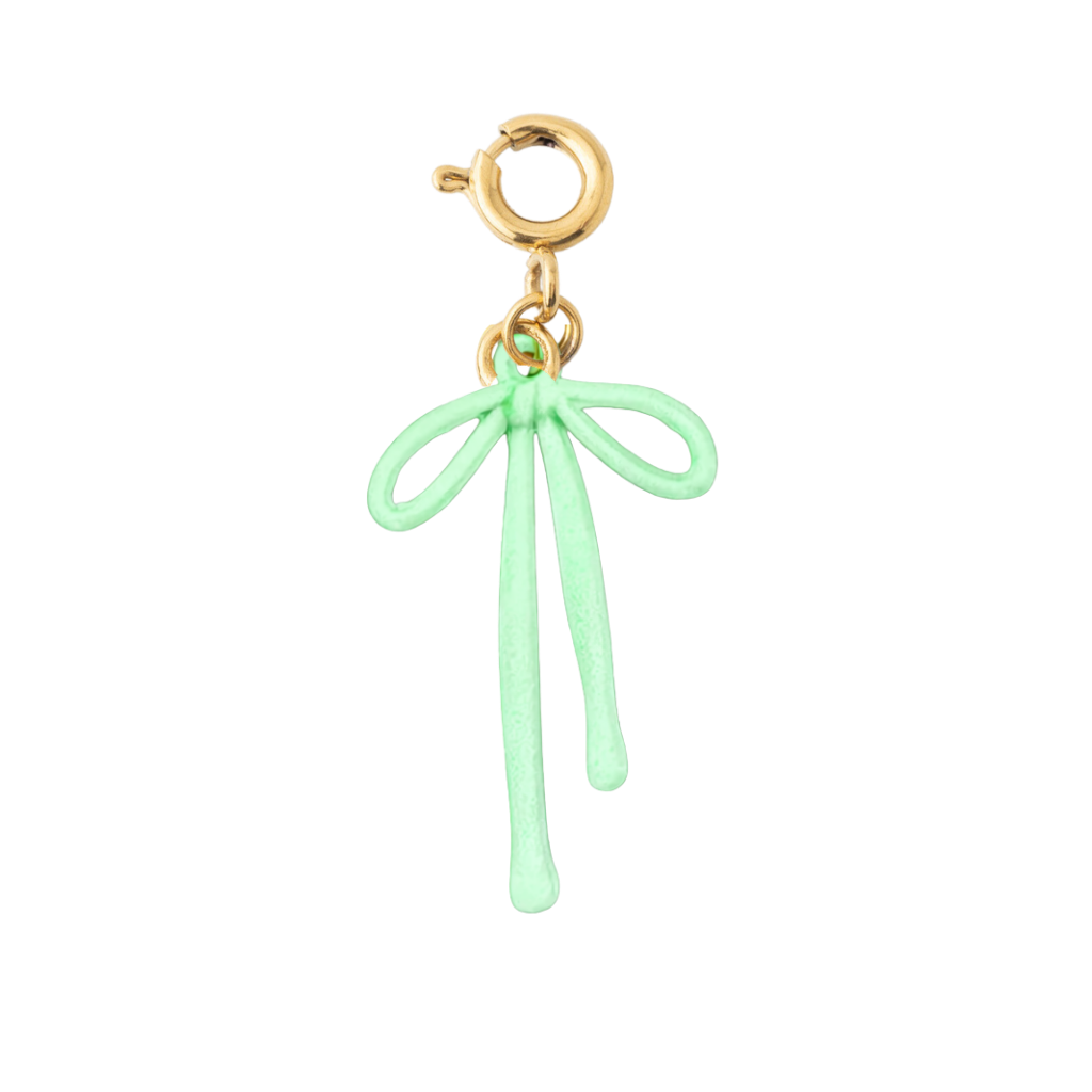 Elegant GREEN BOW charm necklace with gold detailing, perfect for personalized charm jewelry lovers | Lolo Jewelry.