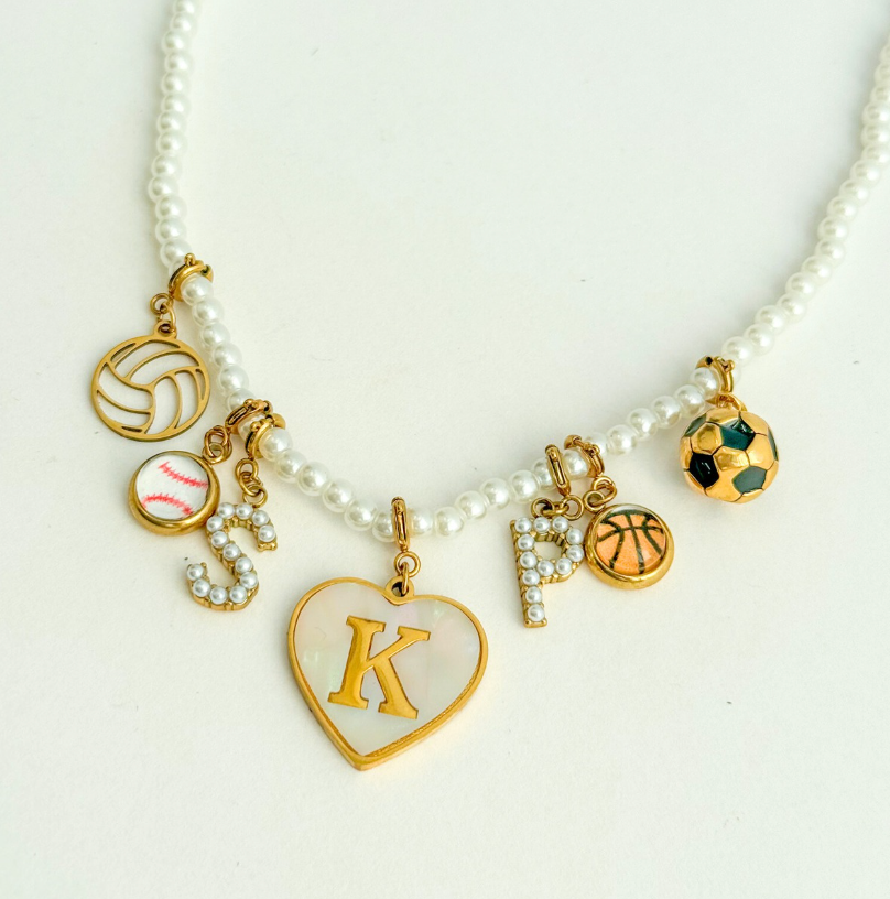 PEARL HEART INITIAL CHARM - Lolo's Jewelry