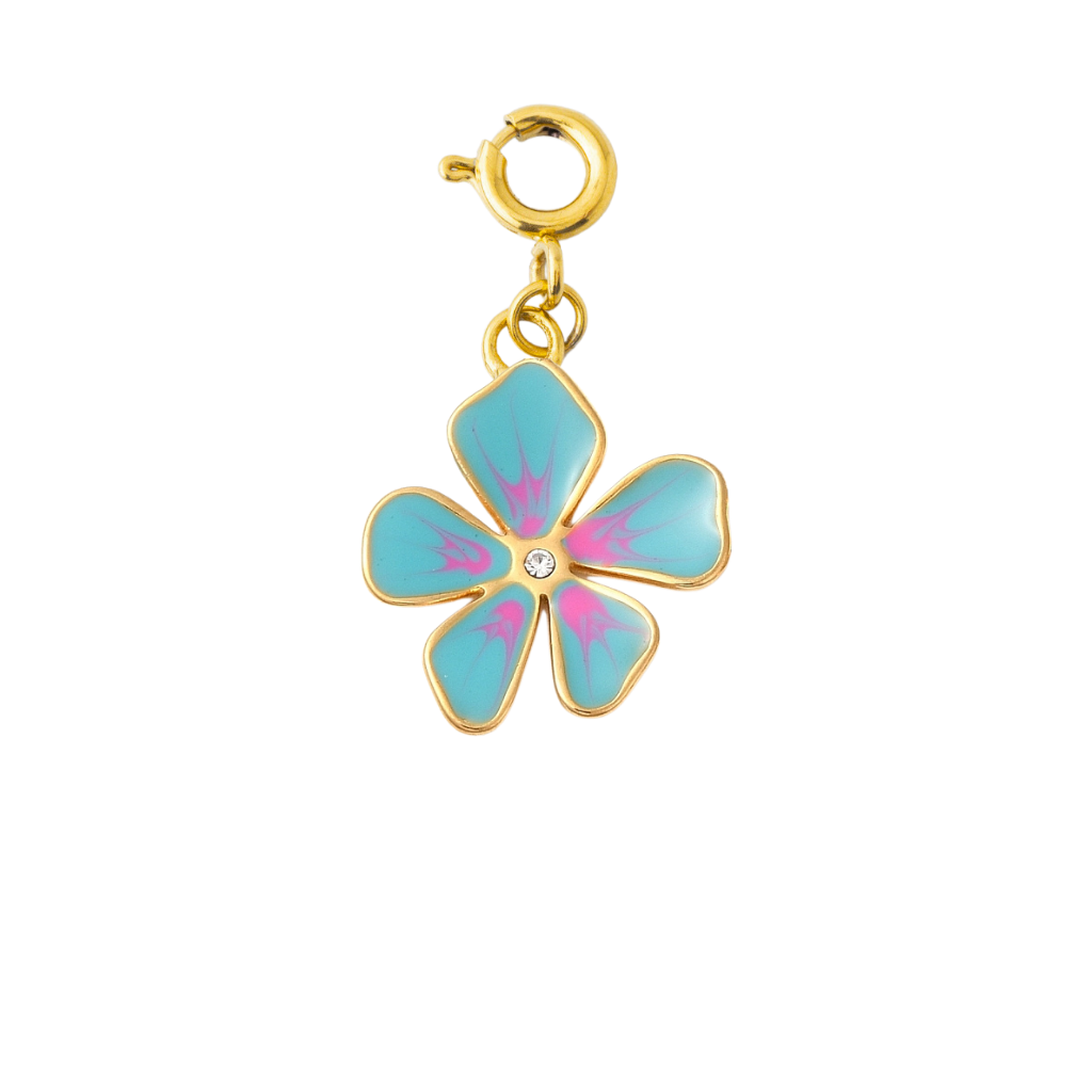BLUE WITH PINK FLOWER - Lolo's Jewelry