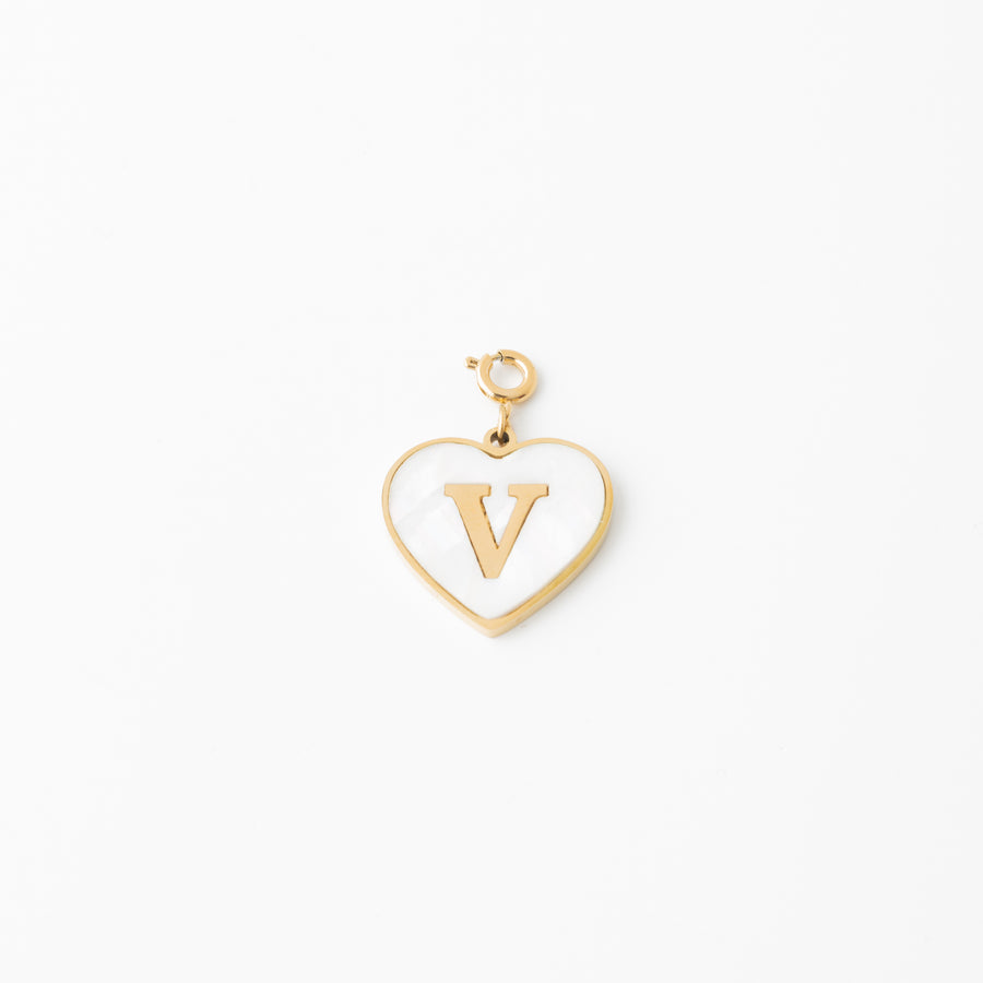 Pearl Heart Initial Charm